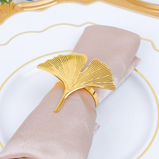 Add Elegance to Your Table with Metallic Gold Ginkgo Leaf Napkin Rings