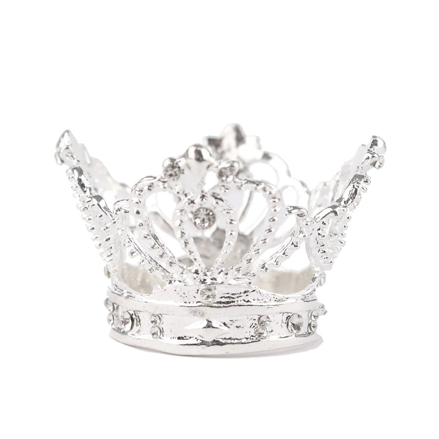 4 Pack | Silver Metal Crown Rhinestone Napkin Rings, Royal Bling Napkin Holders#whtbkgd