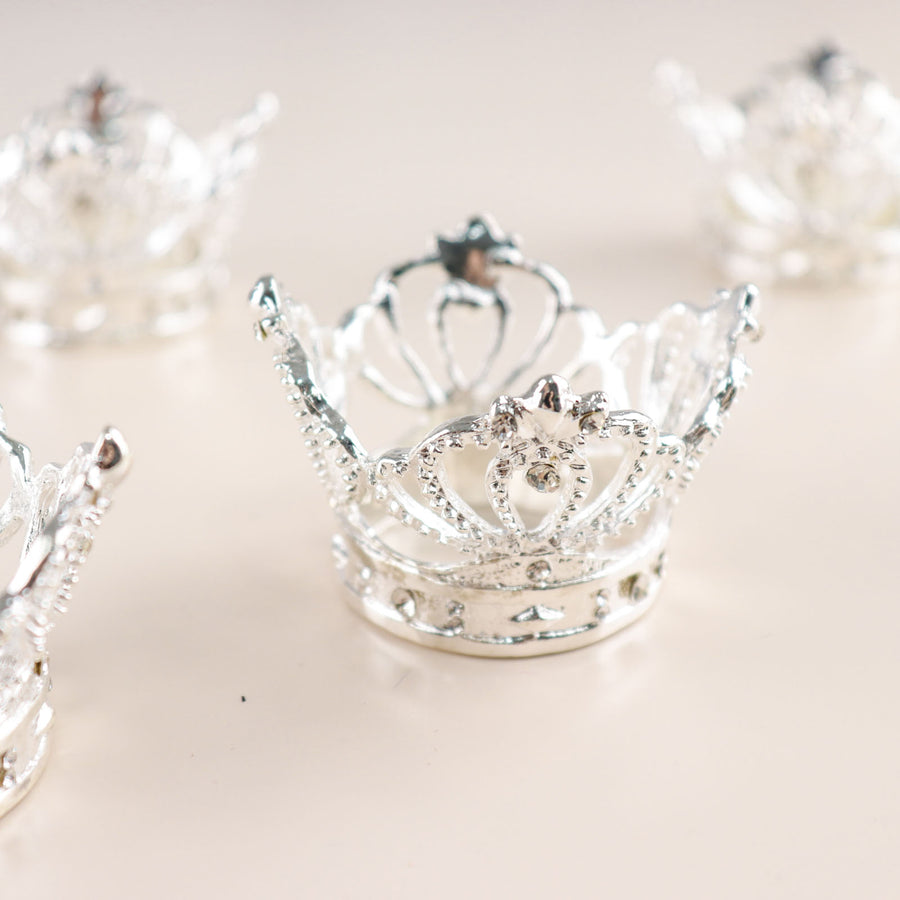 4 Pack | Silver Metal Crown Rhinestone Napkin Rings, Royal Bling Napkin Holders