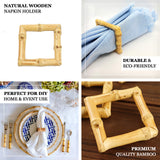 4 Pack | Natural Bamboo Wooden Square Napkin Rings, Rustic Boho Chic Napkin Holders