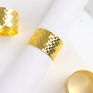 Elevate Your Table Decor with Shiny Gold Basket Weave Napkin Rings