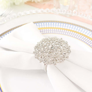 Add a Touch of Glamour with Diamond Rhinestone Silver Metal Flower Napkin Rings Add a Touch of Glamour with Diamond Rhinestone Silver Metal Flower Napkin Rings