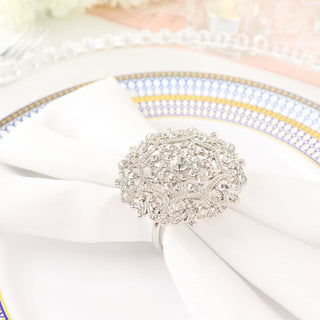 Add a Touch of Glamour with Diamond Rhinestone Silver Metal Flower Napkin Rings