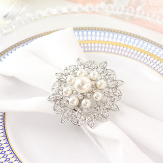 Add Elegance to Your Table with Metallic Silver Pearl and Diamond Napkin Rings
