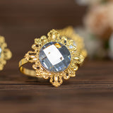 6 Pack | 2inch Gold Metal Clear Crystal Rhinestone Napkin Rings, Diamond Bling Napkin Holders