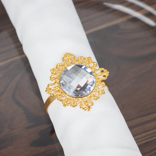 Elevate Your Table Decor with Gold Metal Clear Crystal Rhinestone Napkin Rings