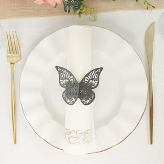 Black Shimmery Laser Cut Butterfly Paper Chair Sash Bows Black Shimmery Laser Cut Butterfly Paper Chair Sash Bows