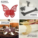 12 Pack | Metallic Rose Gold Laser Cut Butterfly Paper Napkin Rings, Chair Sash Bows