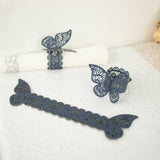 12 Pack | Navy Blue Shimmery Laser Cut Butterfly Paper Chair Sash Bows