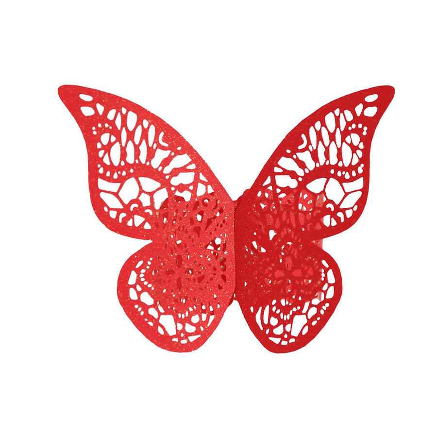 12 Pack | Red Shimmery Laser Cut Butterfly Paper Chair Sash Bows#whtbkgd