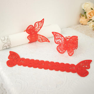 Red Shimmery Laser Cut Butterfly Paper Chair Sash Bows