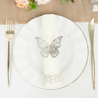 Complete Your Table Setting with Metallic Silver Foil Laser Cut Butterfly Napkin Rings