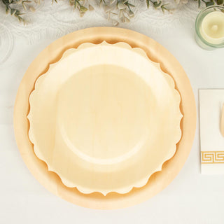 12 Pack | 9" Natural Birch Wood Scalloped Biodegradable Dinner Plates