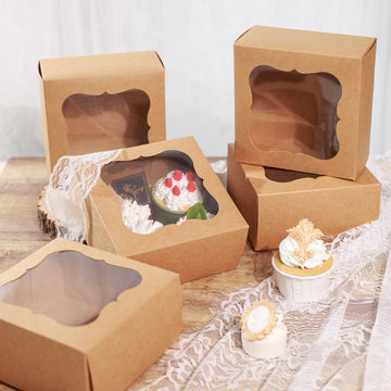 12 Pack 6"x6"x3" Natural Brown Paper Bakery Cake Pie Or Cupcake Boxes