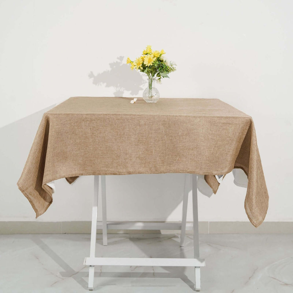 54 In Natural Jute Faux Burlap Square Tablecloth