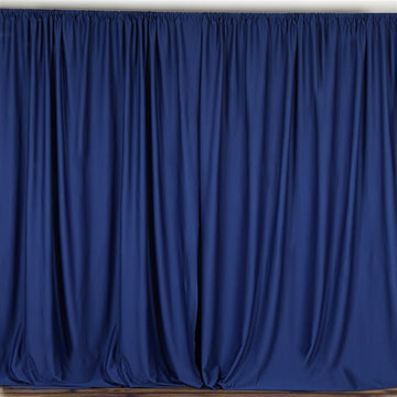 2 Pack Navy Blue Scuba Polyester Event Curtain Drapes, Inherently Flame Resistant Backdrop Event Panels Wrinkle Free with Rod Pockets - 10ftx10ft