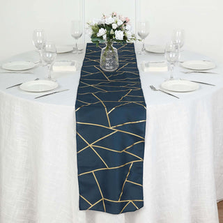 Navy Blue / Gold Foil Geometric Pattern Polyester Table Runner Navy Blue / Gold Foil Geometric Pattern Polyester Table Runner