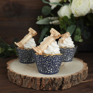 Add Elegance to Your Dessert Display with Navy Blue Lace Laser Cut Cupcake Wrappers