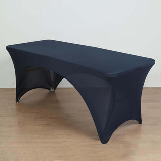 Elevate Your Event Decor with the 6ft Navy Blue Open Back Stretch Spandex Table Cover Elevate Your Event Decor with the 6ft Navy Blue Open Back Stretch Spandex Table Cover
