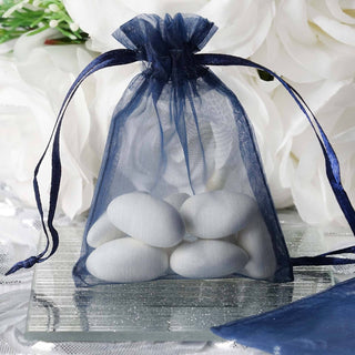 Navy Blue Organza Drawstring Wedding Party Favor Gift Bags - Add Elegance to Your Celebration