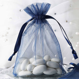 Navy Blue Organza Drawstring Wedding Party Favor Gift Bags