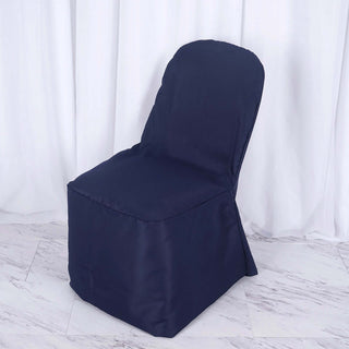 Elevate Your Event with Navy Blue Polyester Banquet Chair Covers Elevate Your Event with Navy Blue Polyester Banquet Chair Covers
