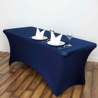 Elevate Your Event with the 6ft Navy Blue Rectangular Stretch Spandex Tablecloth Elevate Your Event with the 6ft Navy Blue Rectangular Stretch Spandex Tablecloth