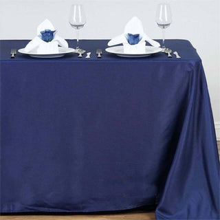 Elevate Your Event with the Navy Blue Polyester Linen Rectangle Tablecloth Elevate Your Event with the Navy Blue Polyester Linen Rectangle Tablecloth