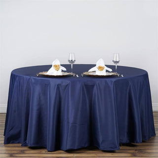 Elevate Your Event with the Navy Blue 120" Round Tablecloth