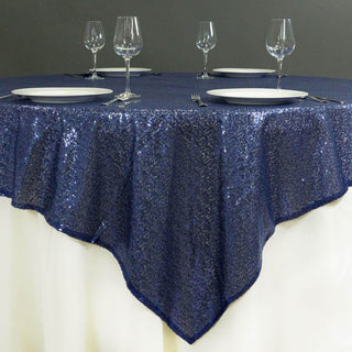 Navy Blue Sequin Sparkly Square Table Overlay Navy Blue Sequin Sparkly Square Table Overlay