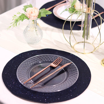 6 Pack Navy Blue Sparkle Placemats, Non Slip Decorative Round Glitter Table Mat