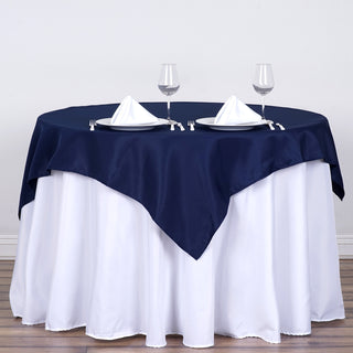 Navy Blue Square Seamless Polyester Table Overlay