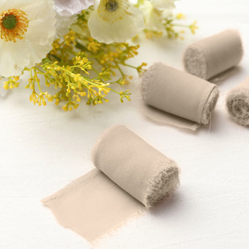 2 Pack 6yds Nude Silk-Like Chiffon Ribbon Roll, DIY Wedding Bouquet Linen Wrap
