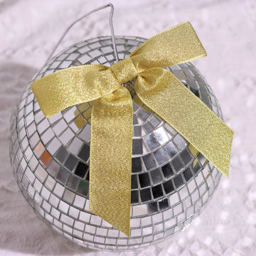 50 Pcs 4" Nylon Ribbon Bows With Twist Ties, Gift Basket Party Favor Bags Decor - Gold Glitter Design