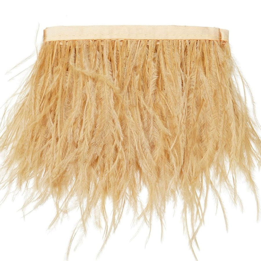 39" Gold Real Ostrich Feather Fringe Trims With Satin Ribbon Tape #whtbkgd
