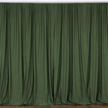 2 Pack Olive Green Scuba Polyester Event Curtain Drapes, Inherently Flame Resistant Backdrop Event Panels Wrinkle Free with Rod Pockets - 10ftx10ft