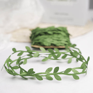 67FT Olive Green Leaf Ribbon Trim, Artificial Vines Leaf Garland For DIY Craft Party Wedding Home Decor