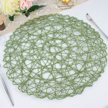 6 Pack 15" Olive Green Woven Fiber Placemats, Round Table Mats