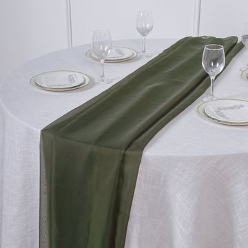 6ft Olive Green Premium Chiffon Table Runner
