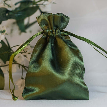 12 Pack 3" Olive Green Satin Drawstring Wedding Party Favor Gift Bag
