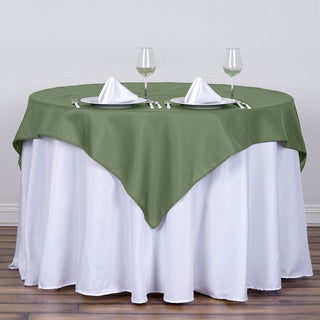 Add Elegance to Your Event with the Olive Green Square Polyester Table Overlay