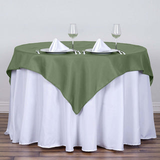 Add Elegance to Your Event with the Olive Green Square Polyester Table Overlay Add Elegance to Your Event with the Olive Green Square Polyester Table Overlay