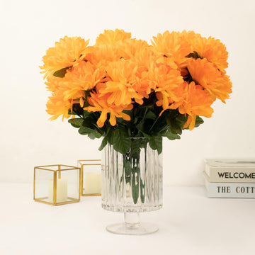 12 Bushes Orange Artificial Silk Chrysanthemum Flower Bouquets