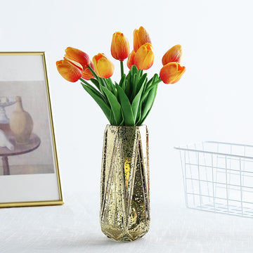 10 Stems 13" Orange Real Touch Artificial Foam Tulip Flower Bouquets