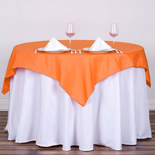Brighten Up Your Events with the 54"x54" Orange Square Polyester Table Overlay Brighten Up Your Events with the 54"x54" Orange Square Polyester Table Overlay
