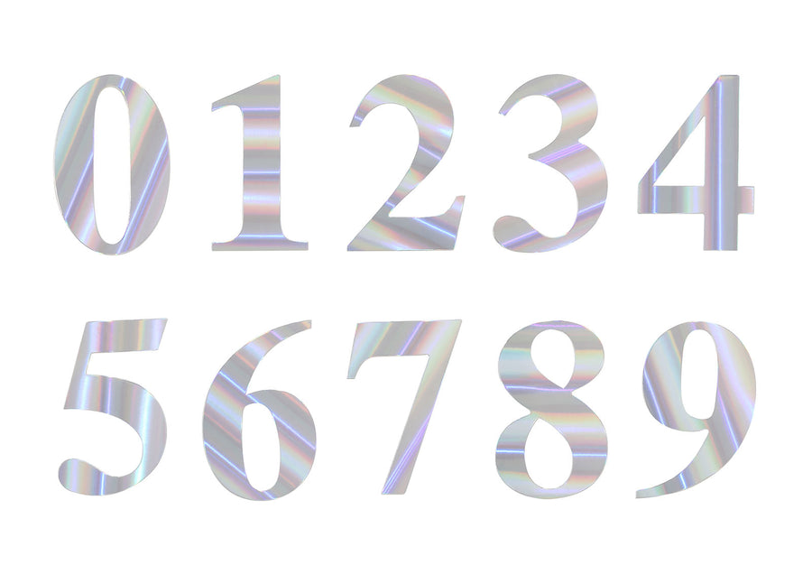 4 Pack - 5" Iridescent Number Stickers Banner, Customizable Stick on Numbers - 0