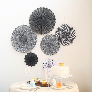 Add a Pop of Color with Black and White Hanging Paper Fan Decorations