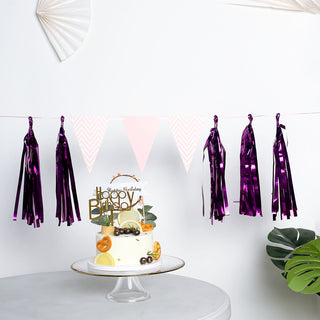 Create a Colorfully Vivacious Ambiance with Our Purple Foil Tassel Fringe Banner