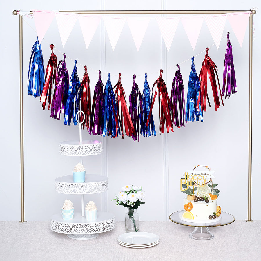 7.5ft Long Purple Hanging Foil Tassel Garland, Metallic Tinsel Fringe Banner Party Streamer Backdrop Decorations