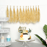 12 Pack | Pre-Tied Champagne Paper Fringe Tassels With Garland String, Hanging Streamer Banner